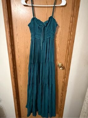NWT ee:some Teal Smocked Tiered Maxi Dress Size Small Boho Cottagecore